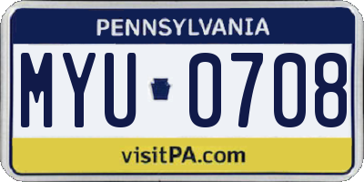 PA license plate MYU0708