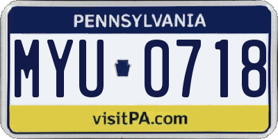 PA license plate MYU0718
