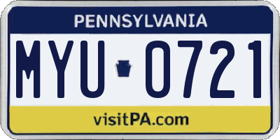 PA license plate MYU0721