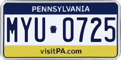 PA license plate MYU0725
