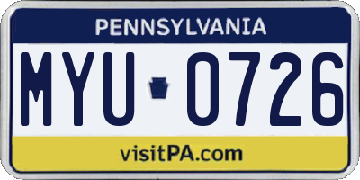 PA license plate MYU0726