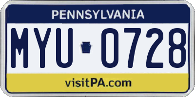PA license plate MYU0728