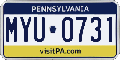 PA license plate MYU0731