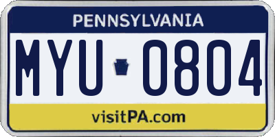 PA license plate MYU0804