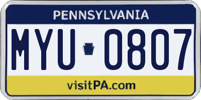 PA license plate MYU0807