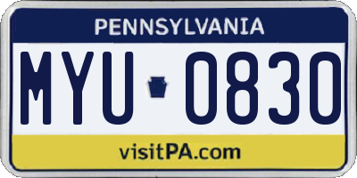 PA license plate MYU0830