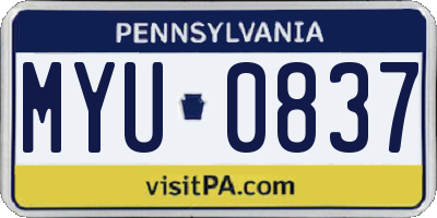PA license plate MYU0837