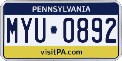 PA license plate MYU0892