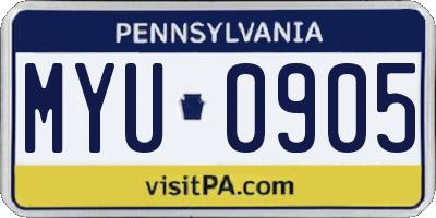 PA license plate MYU0905