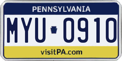PA license plate MYU0910