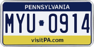 PA license plate MYU0914