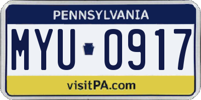 PA license plate MYU0917