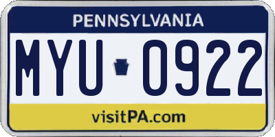 PA license plate MYU0922