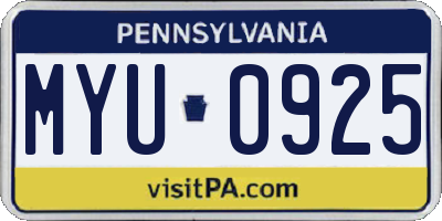 PA license plate MYU0925