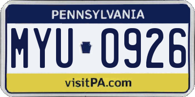 PA license plate MYU0926