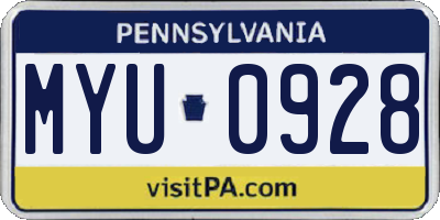 PA license plate MYU0928