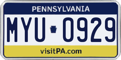 PA license plate MYU0929