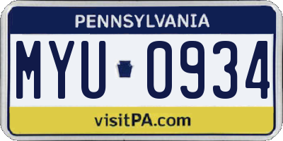 PA license plate MYU0934