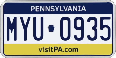 PA license plate MYU0935