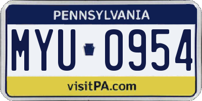 PA license plate MYU0954