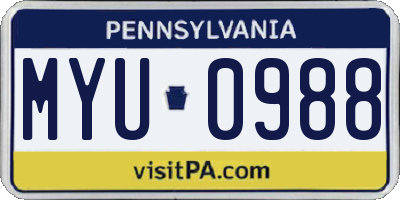 PA license plate MYU0988