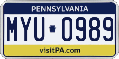 PA license plate MYU0989