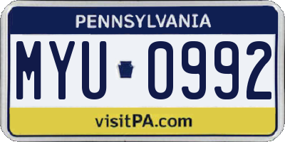 PA license plate MYU0992