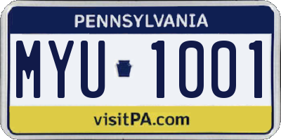 PA license plate MYU1001