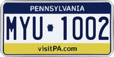 PA license plate MYU1002