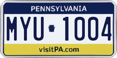 PA license plate MYU1004