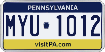 PA license plate MYU1012