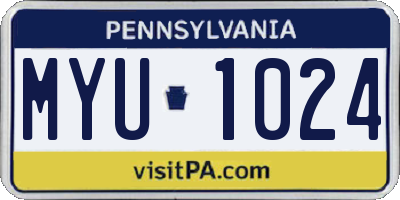 PA license plate MYU1024