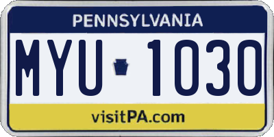 PA license plate MYU1030