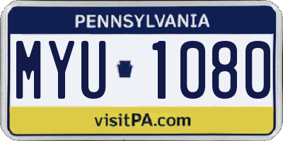 PA license plate MYU1080