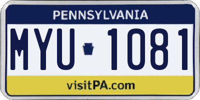 PA license plate MYU1081