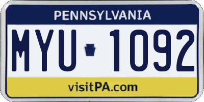 PA license plate MYU1092