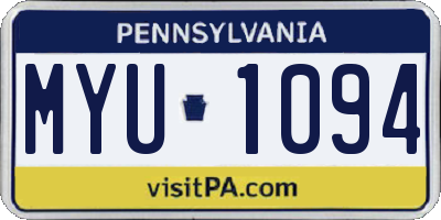 PA license plate MYU1094
