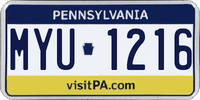 PA license plate MYU1216