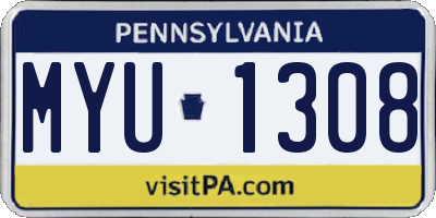 PA license plate MYU1308