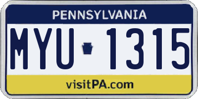 PA license plate MYU1315