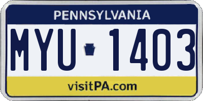 PA license plate MYU1403