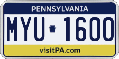 PA license plate MYU1600