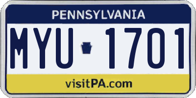 PA license plate MYU1701