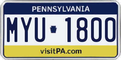 PA license plate MYU1800