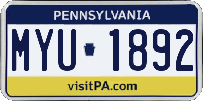 PA license plate MYU1892