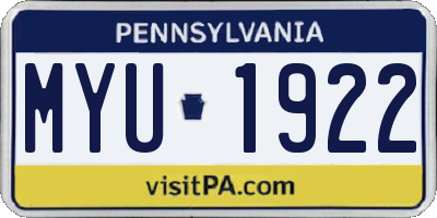 PA license plate MYU1922