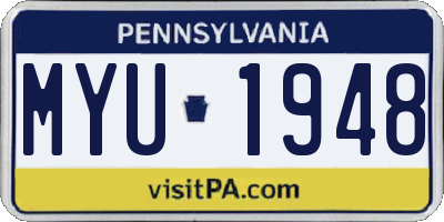 PA license plate MYU1948
