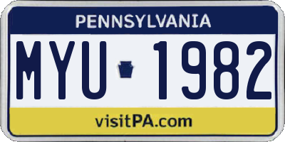 PA license plate MYU1982