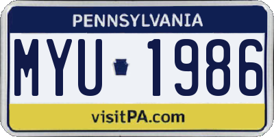 PA license plate MYU1986