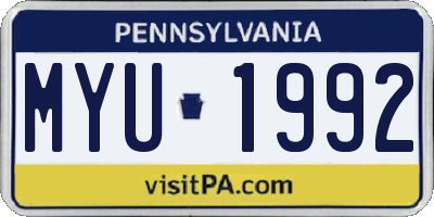 PA license plate MYU1992